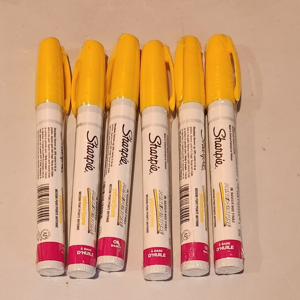 Sharpie Oil Base Paint Marker Medium Bullet Point Yellow Color CAP LOT of 6